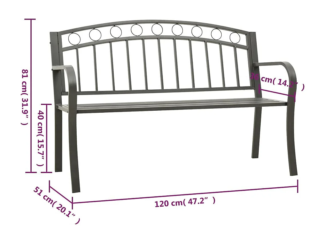 Banco de jardín acero gris 120 cm