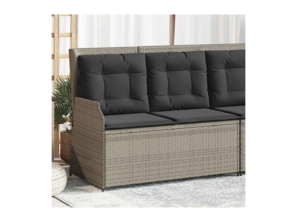 Sillón reclinable de jardín con cojines ratán sintético gris