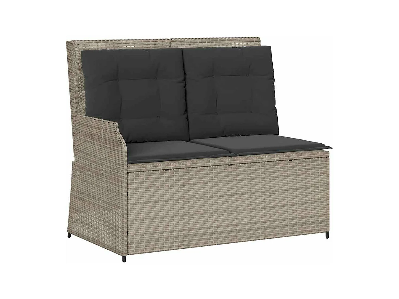 Sillón reclinable de jardín con cojines ratán sintético gris