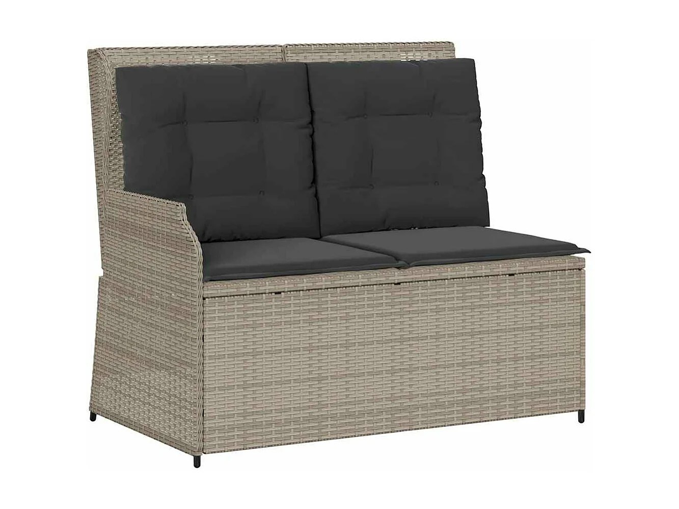 Banc inclinable de jardin et coussins gris clair résine tressée