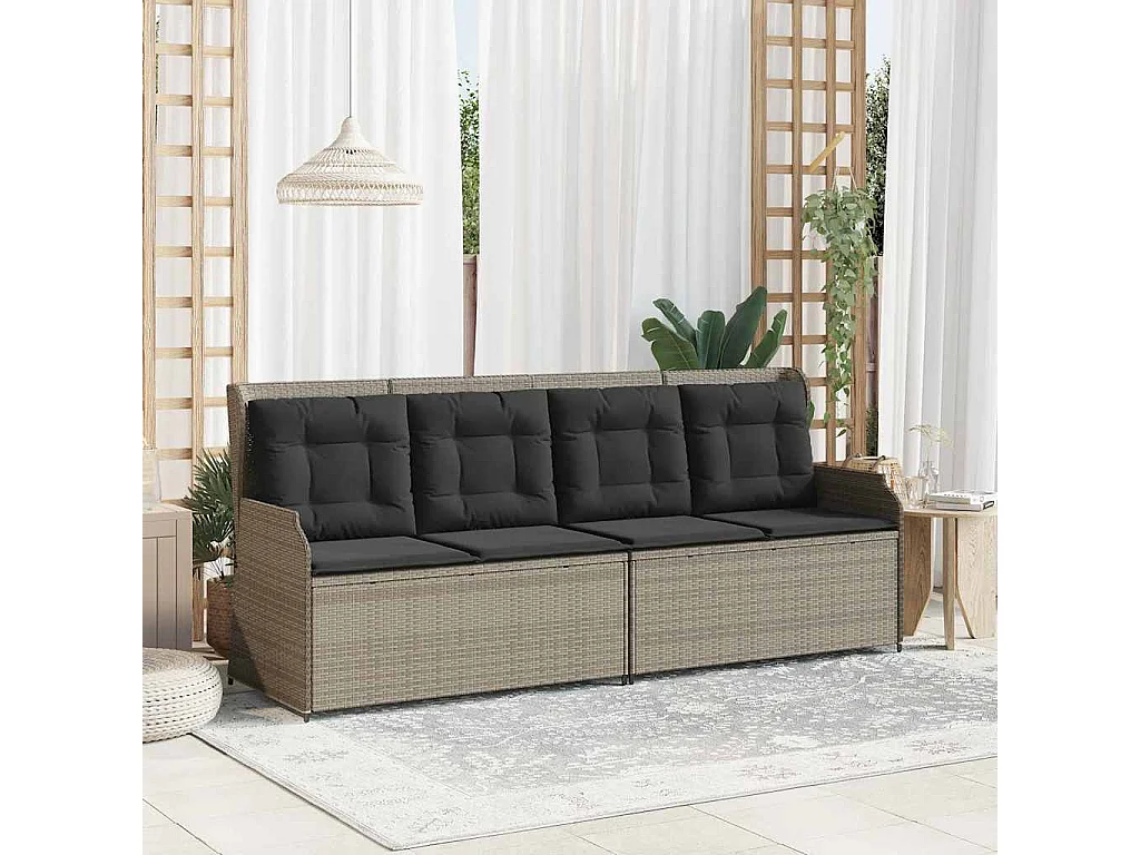 Banc inclinable de jardin et coussins gris clair résine tressée