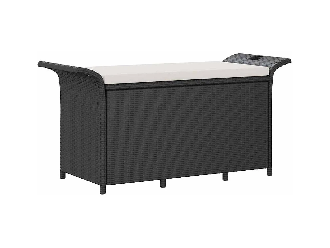 Banco de jardín con cojín ratán sintético negro 116x46x57 cm