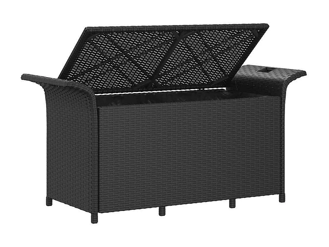 Banco de jardín con cojín ratán sintético negro 116x46x57 cm