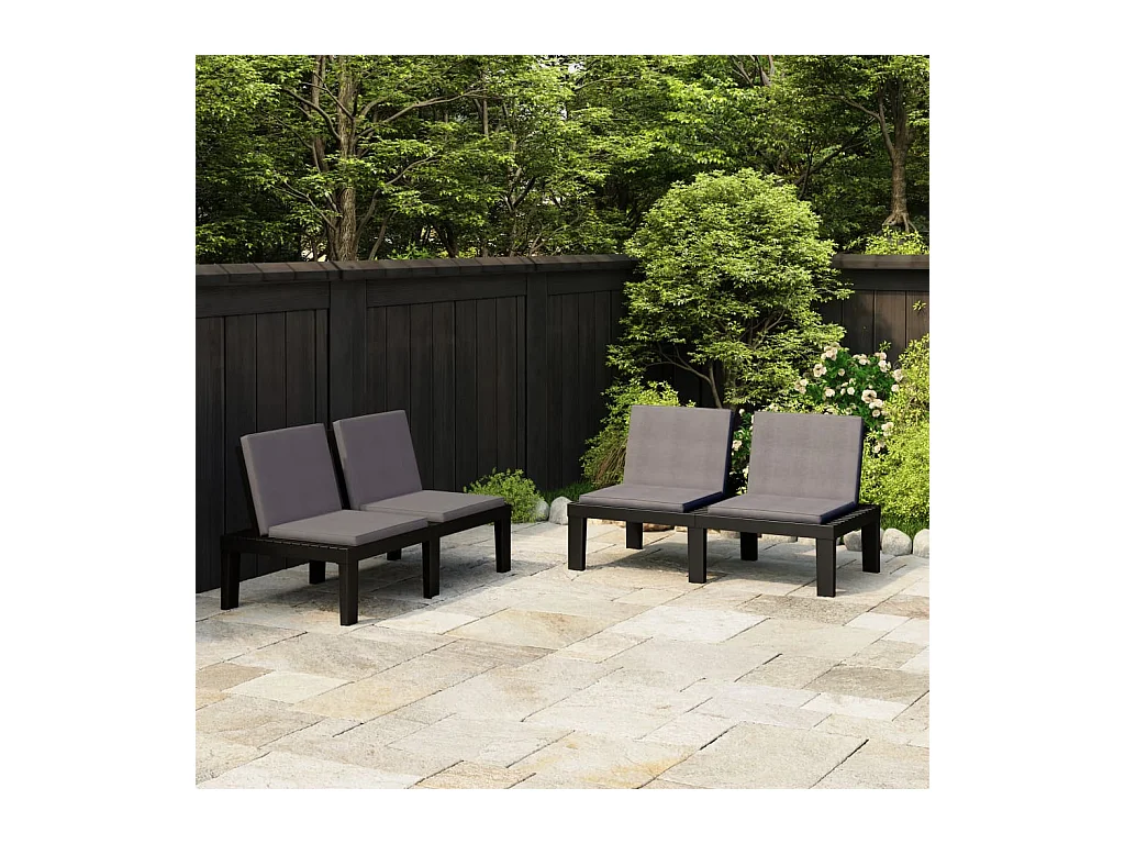 Bancos de jardín con cojines 2 unidades plástico gris