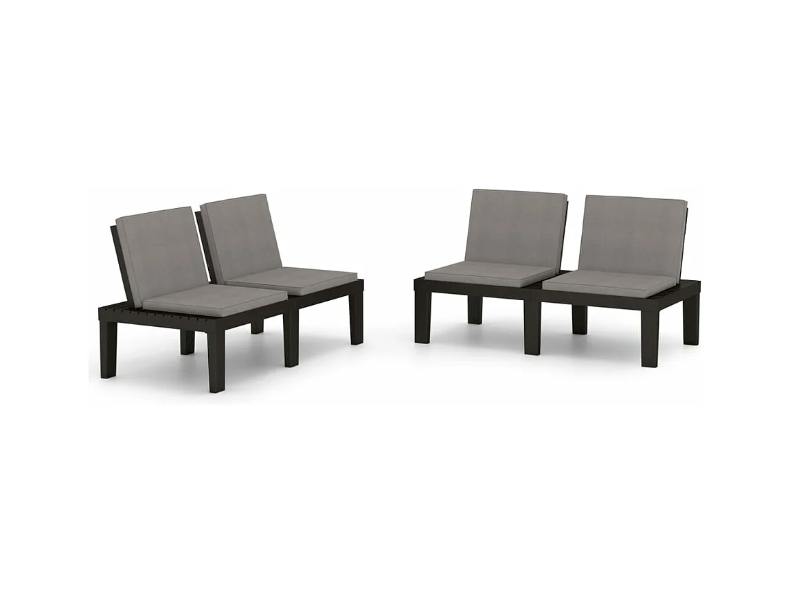 Bancos de jardín con cojines 2 unidades plástico gris