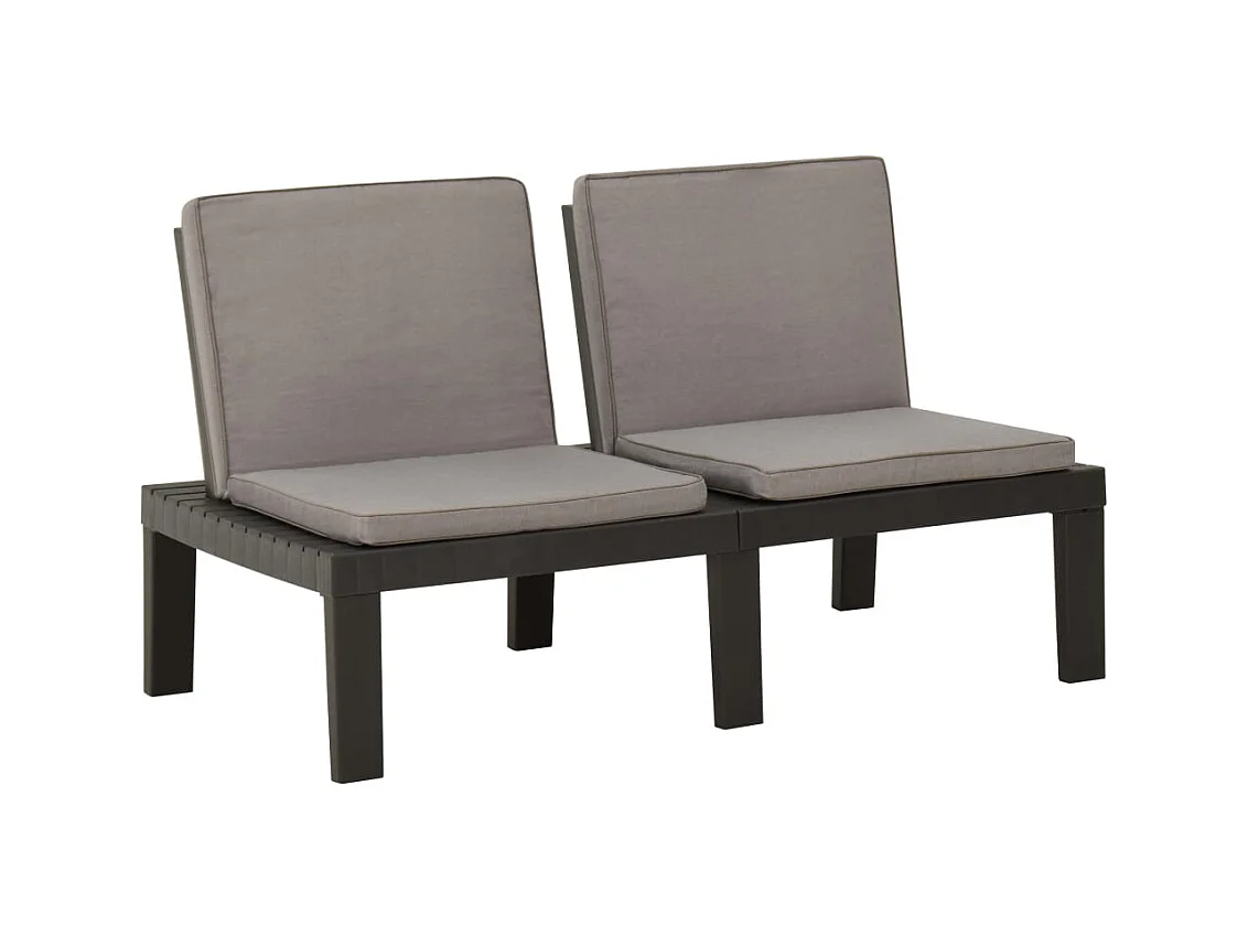 Bancos de jardín con cojines 2 unidades plástico gris