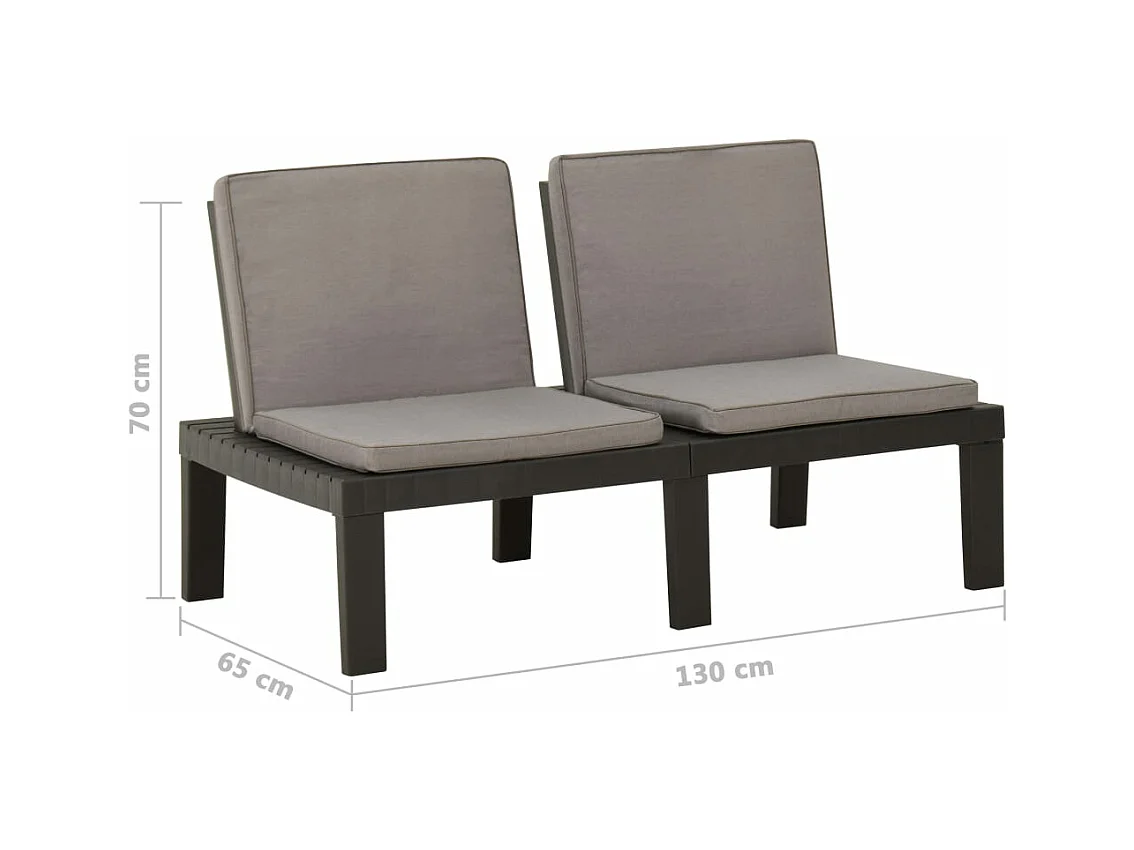 Bancos de jardín con cojines 2 unidades plástico gris