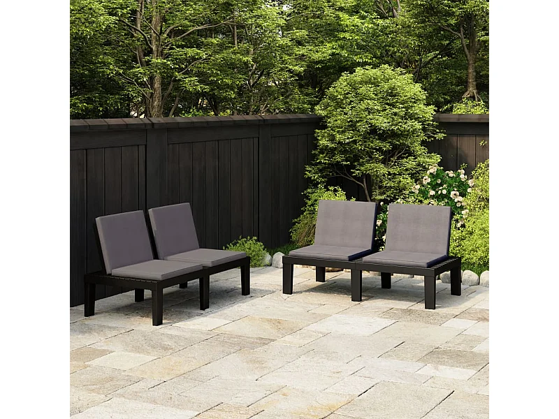Bancs de salon de jardin avec coussins 2 pièces Plastique Gris