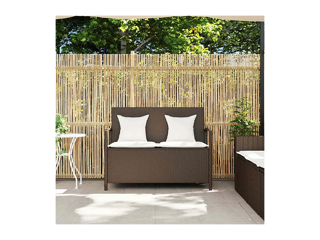 Banc de rangement de jardin avec coussin marron polyrotin