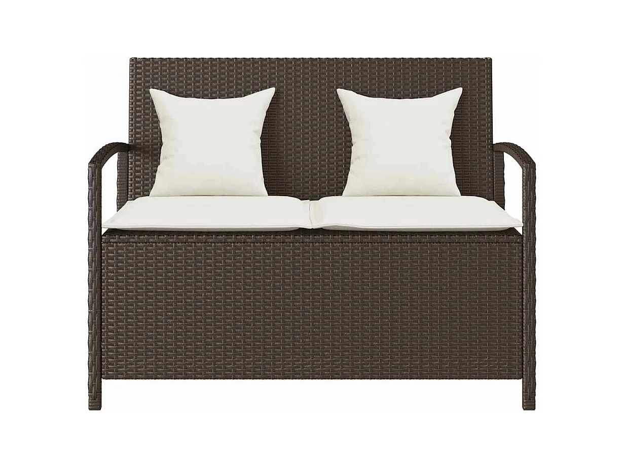 Banc de rangement de jardin avec coussin marron polyrotin