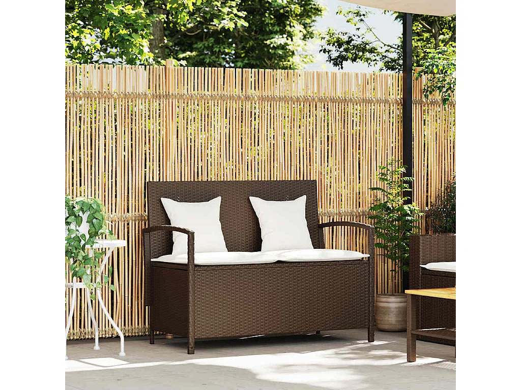 Banc de rangement de jardin avec coussin marron polyrotin