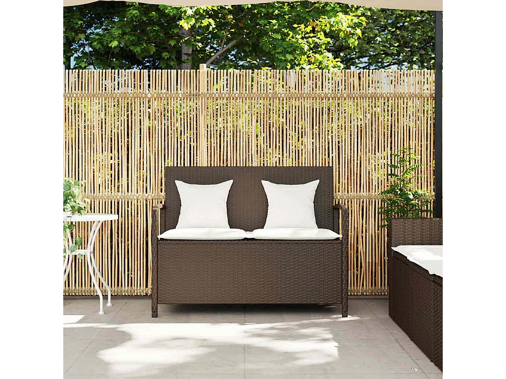Banc de rangement de jardin avec coussin marron polyrotin