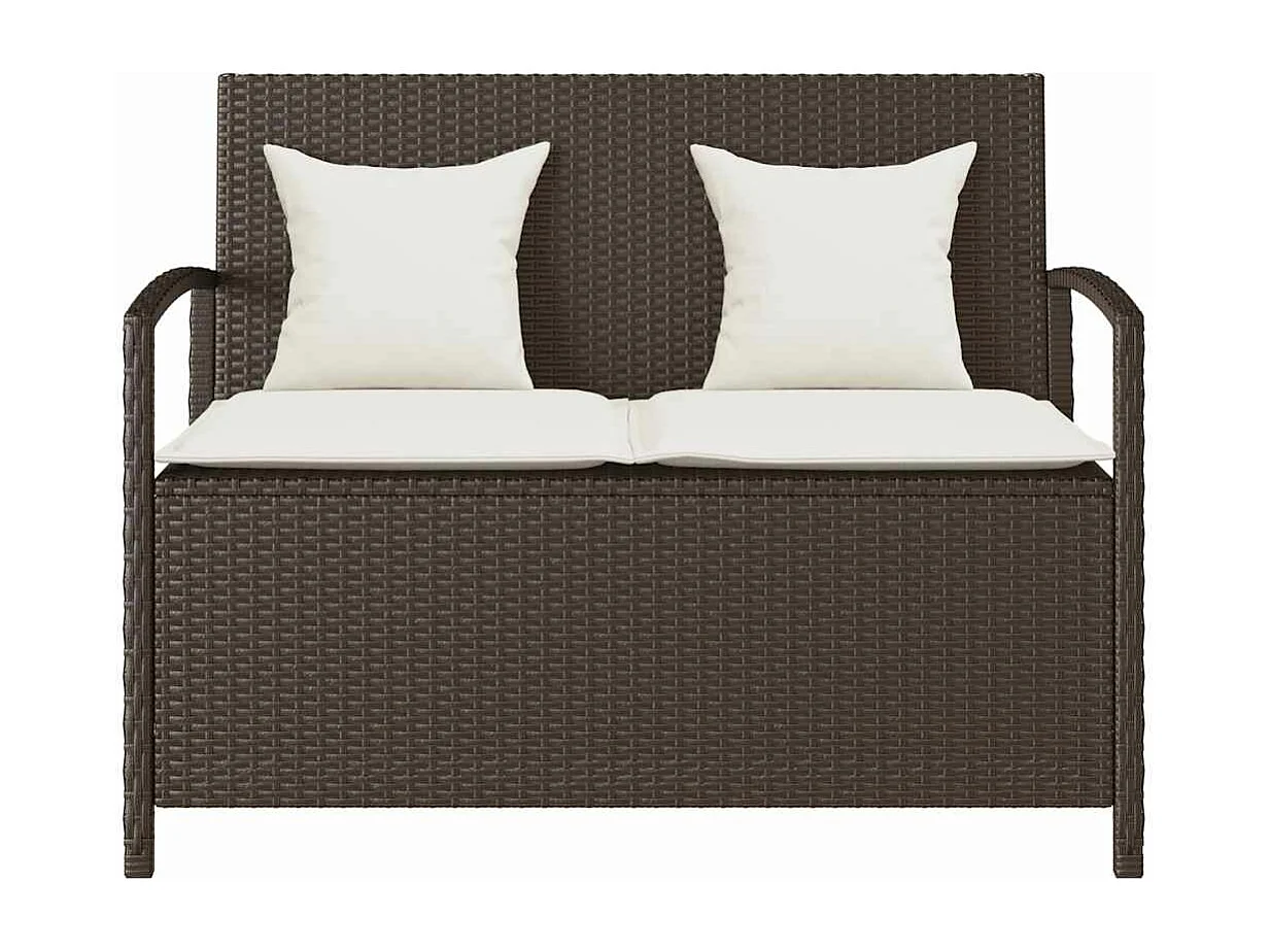 Banc de rangement de jardin avec coussin marron polyrotin