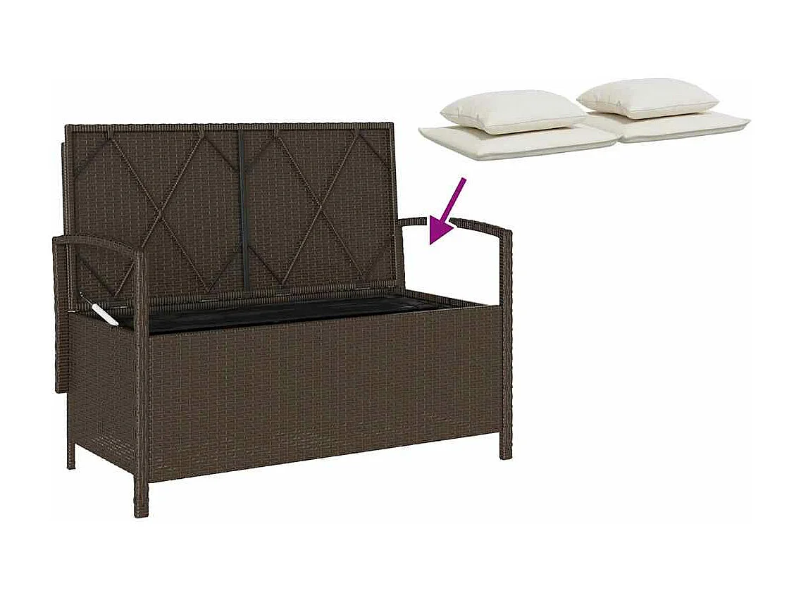 Banc de rangement de jardin avec coussin marron polyrotin