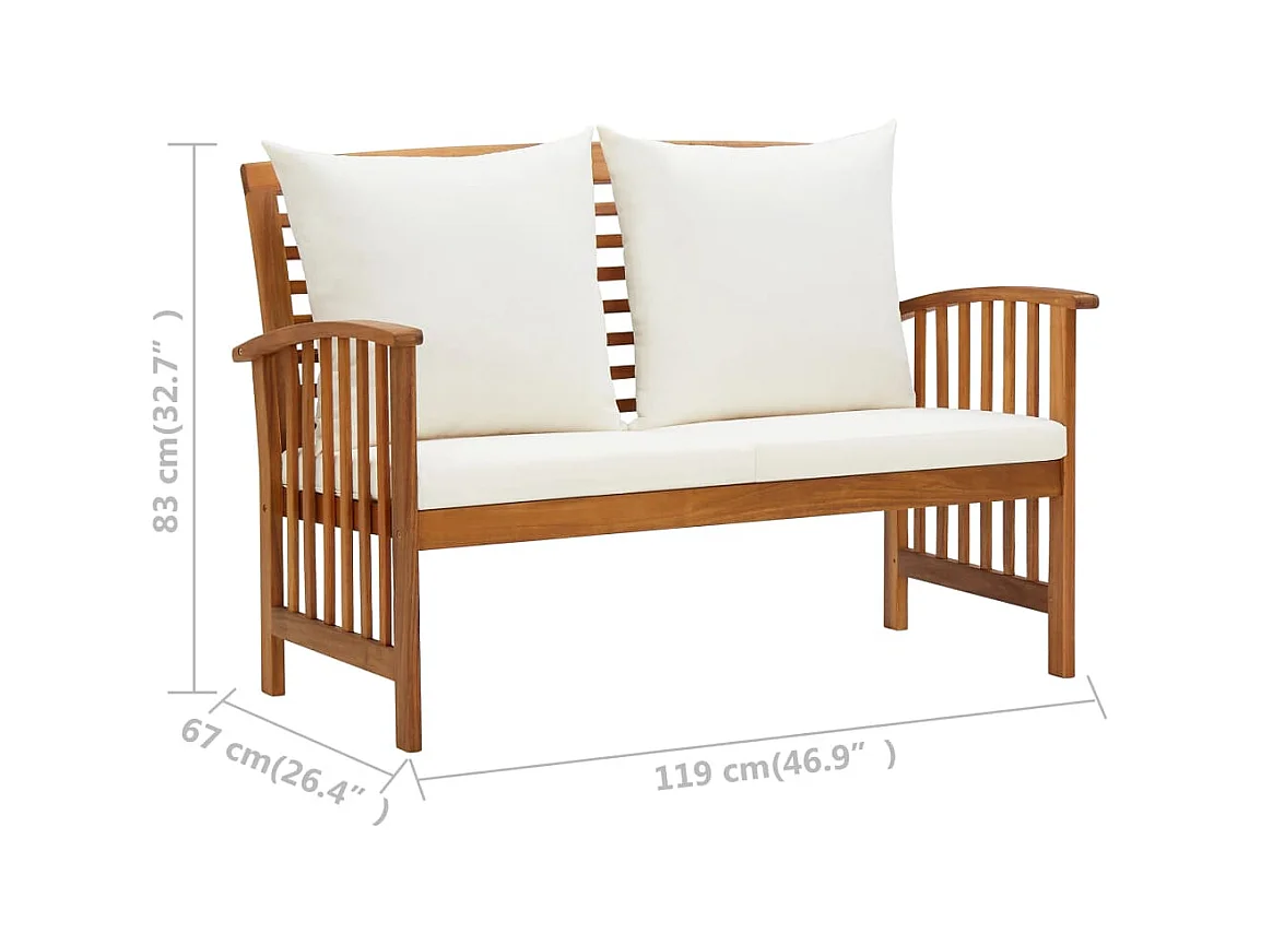 Banc de jardin avec coussins 119 cm Bois solide d'acacia