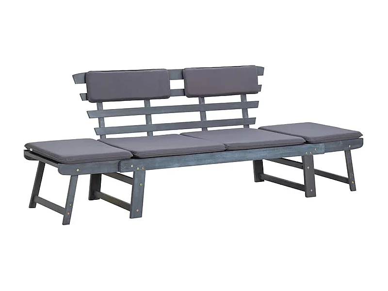 Banc de jardin avec coussins 2-en-1 190 cm Gris Bois d'acacia