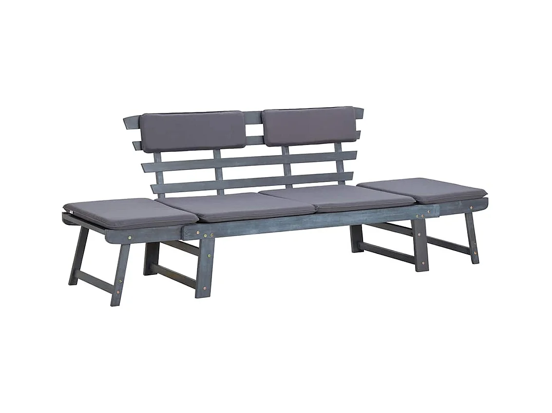 Banc de jardin avec coussins 2-en-1 190 cm Gris Bois d'acacia