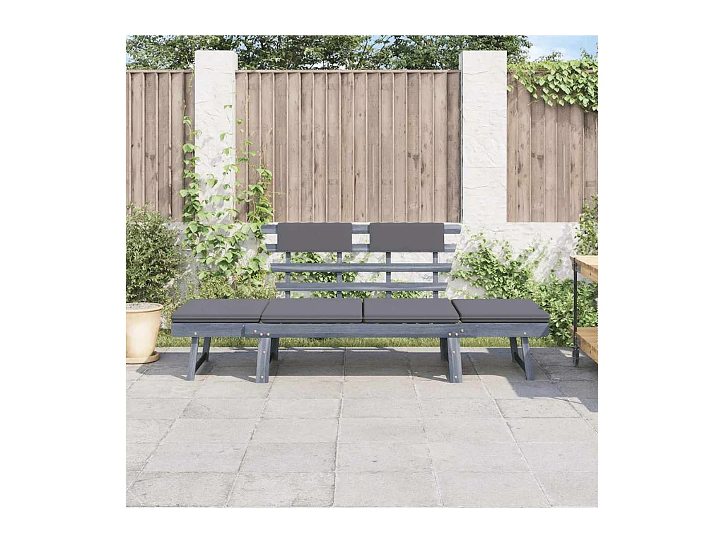 Banc de jardin avec coussins 2-en-1 190 cm Gris Bois d'acacia