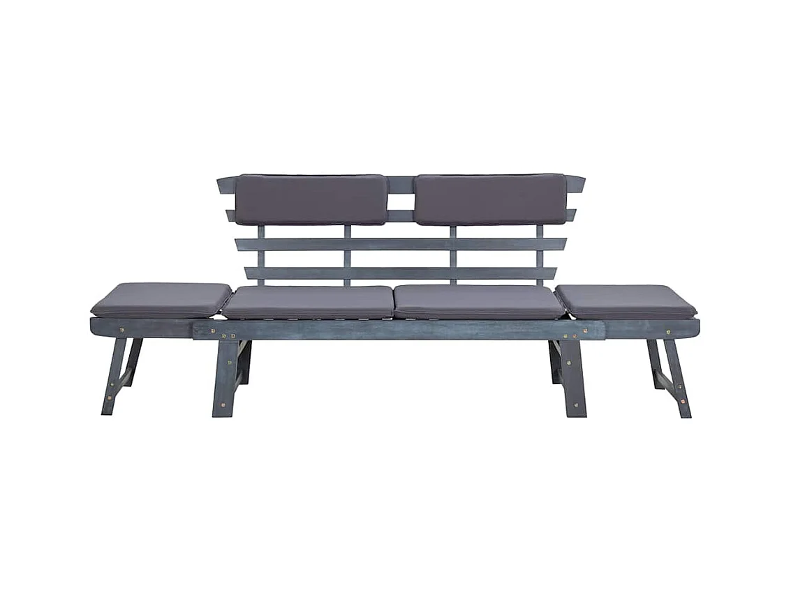 Banc de jardin avec coussins 2-en-1 190 cm Gris Bois d'acacia