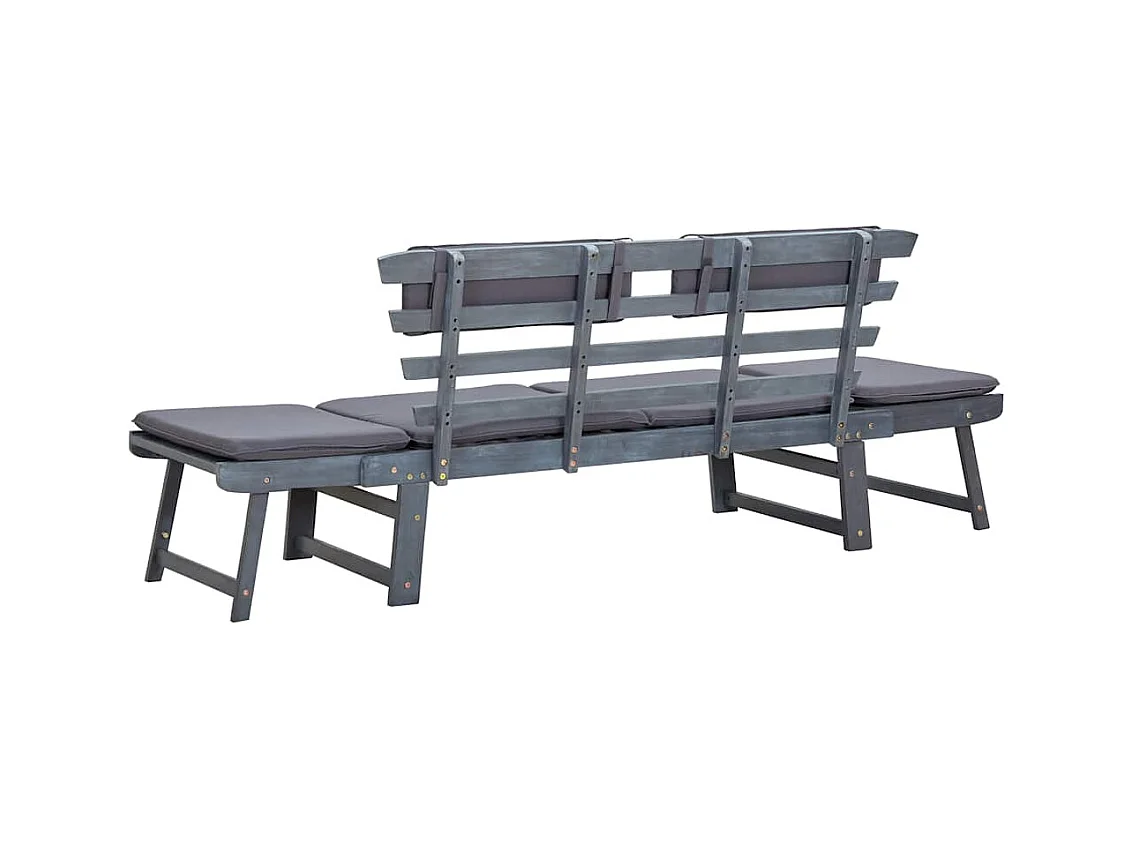 Banc de jardin avec coussins 2-en-1 190 cm Gris Bois d'acacia