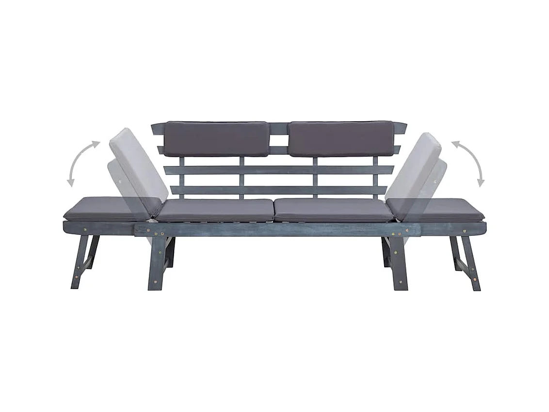 Banc de jardin avec coussins 2-en-1 190 cm Gris Bois d'acacia