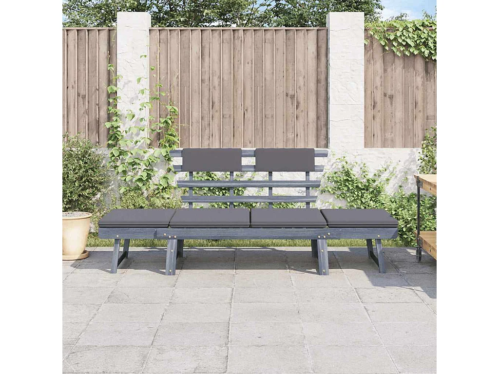 Banc de jardin avec coussins 2-en-1 190 cm Gris Bois d'acacia