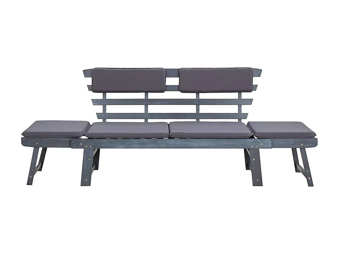 Banc de jardin avec coussins 2-en-1 190 cm Gris Bois d'acacia