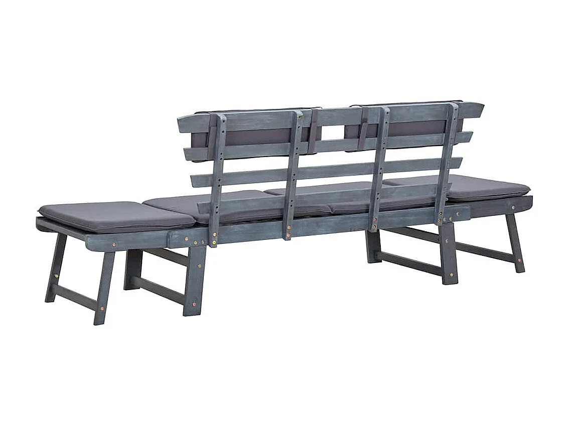 Banc de jardin avec coussins 2-en-1 190 cm Gris Bois d'acacia