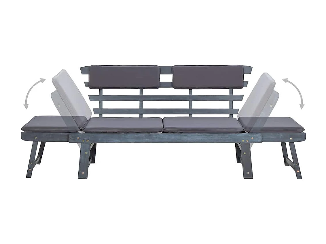 Banc de jardin avec coussins 2-en-1 190 cm Gris Bois d'acacia