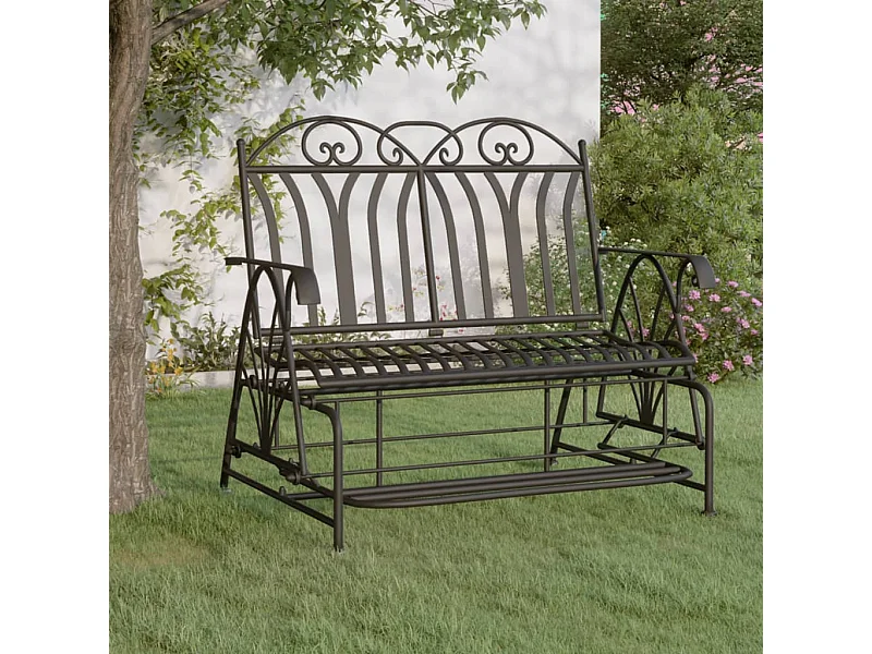 Banco balancín de jardín de 2 plazas acero negro 114 cm