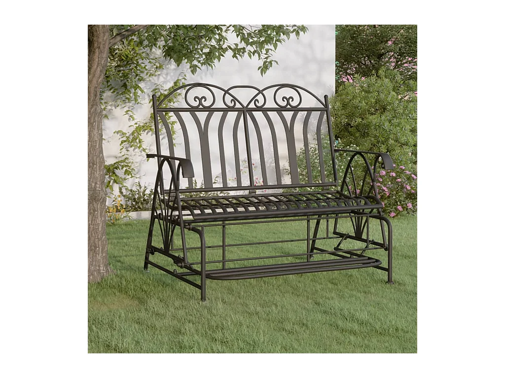Banco balancín de jardín de 2 plazas acero negro 114 cm