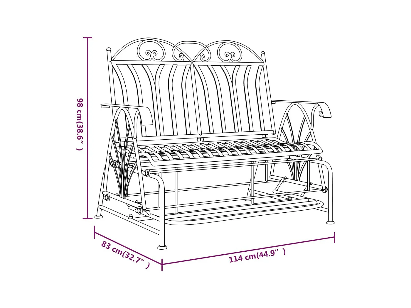 Banco balancín de jardín de 2 plazas acero negro 114 cm