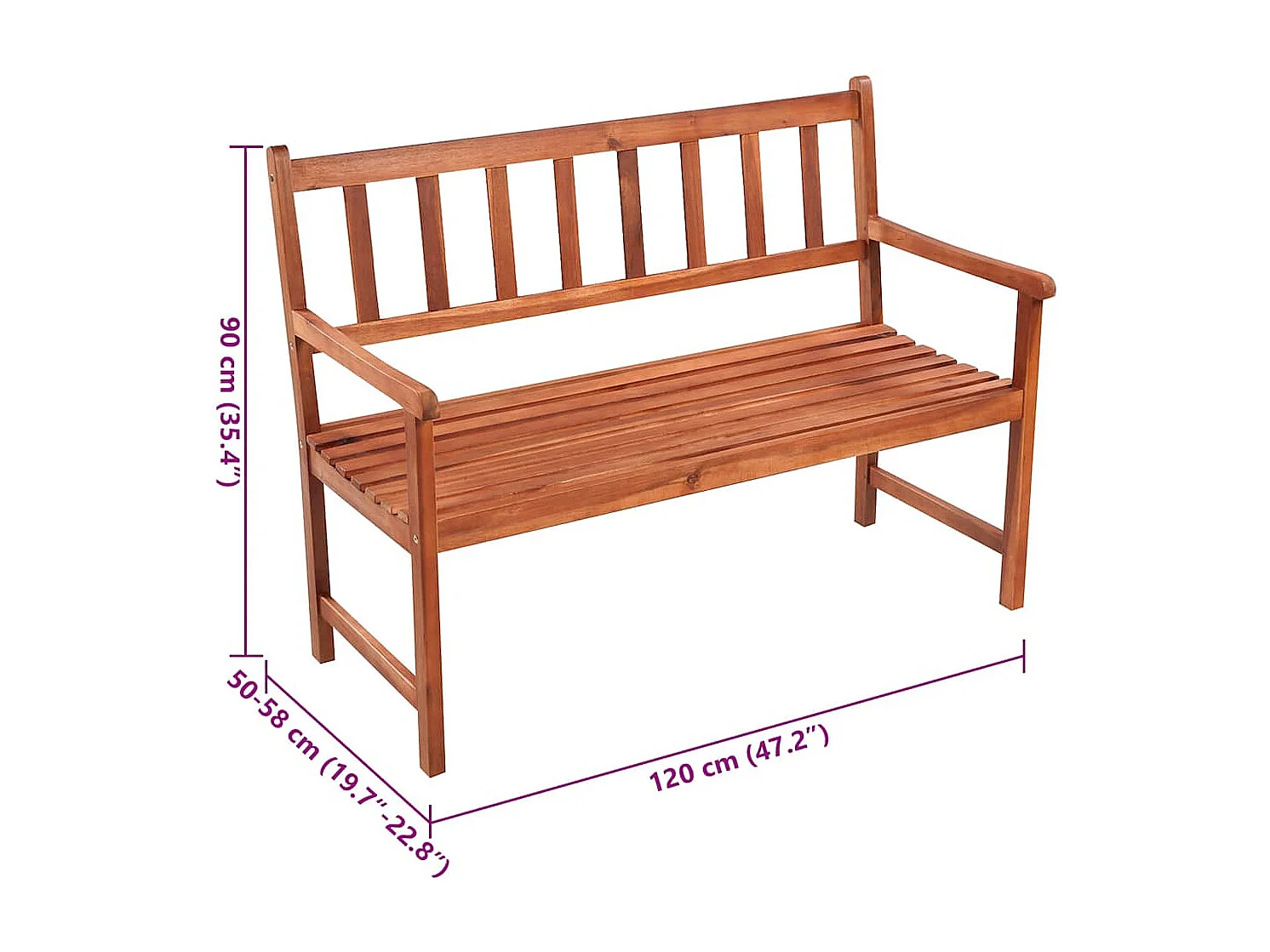 Banco de jardín con cojín madera maciza de acacia 120 cm