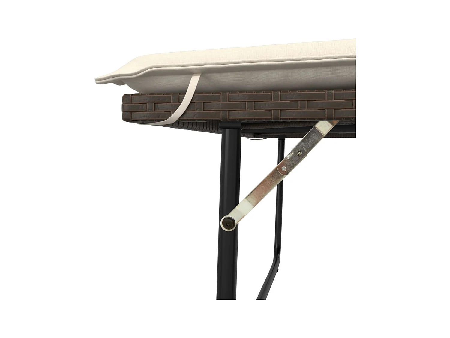 Banco de jardín con cojines y reposapiés ratán sintético marrón