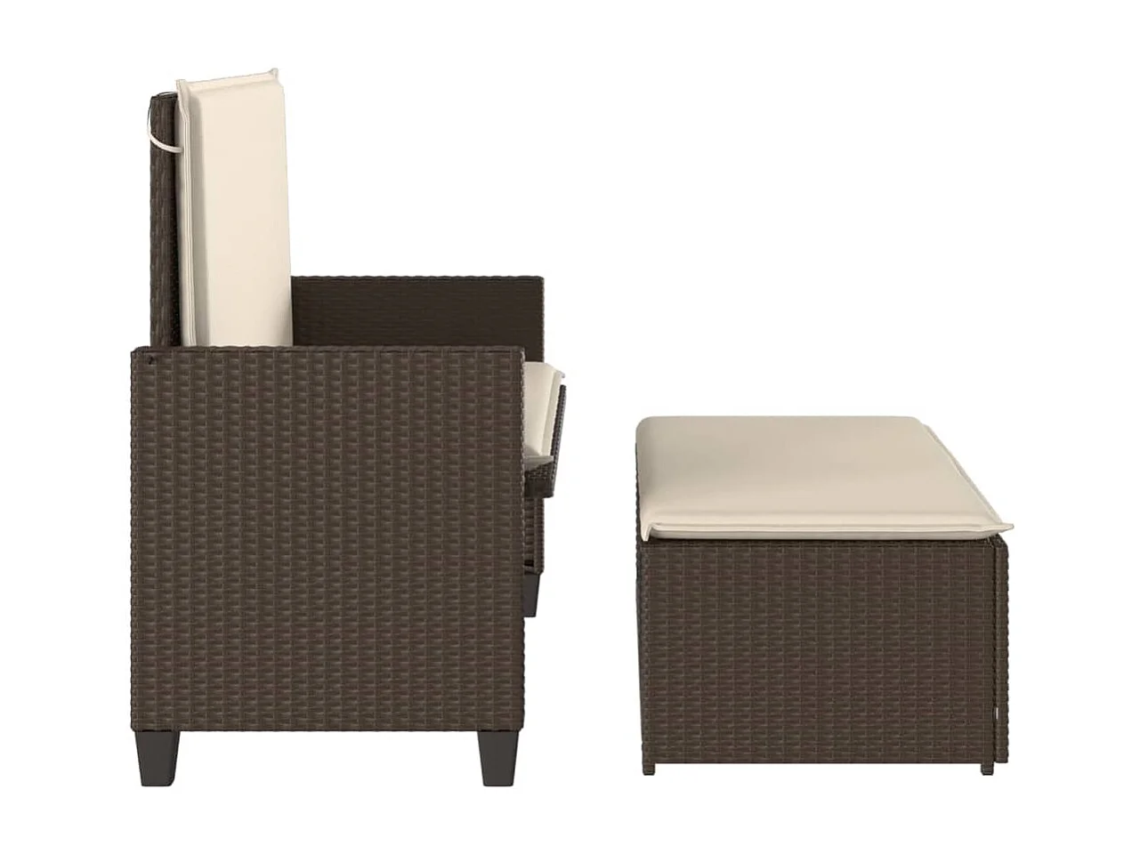 Banc de jardin et coussins et repose-pied marron résine tressée