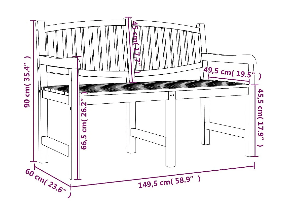 Banc de jardin 149,5x60x90 cm bois de teck solide