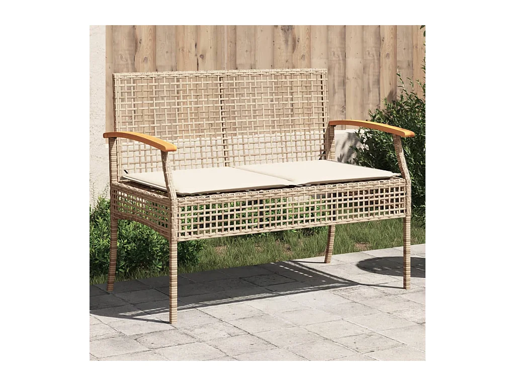 Banco de jardín con cojín ratán sintético beige y madera acacia