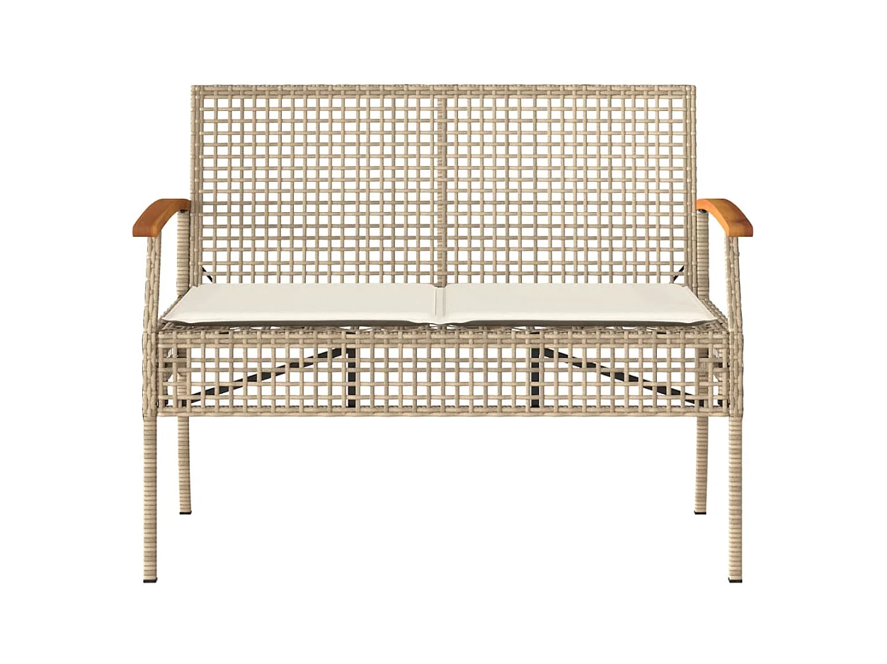 Banco de jardín con cojín ratán sintético beige y madera acacia