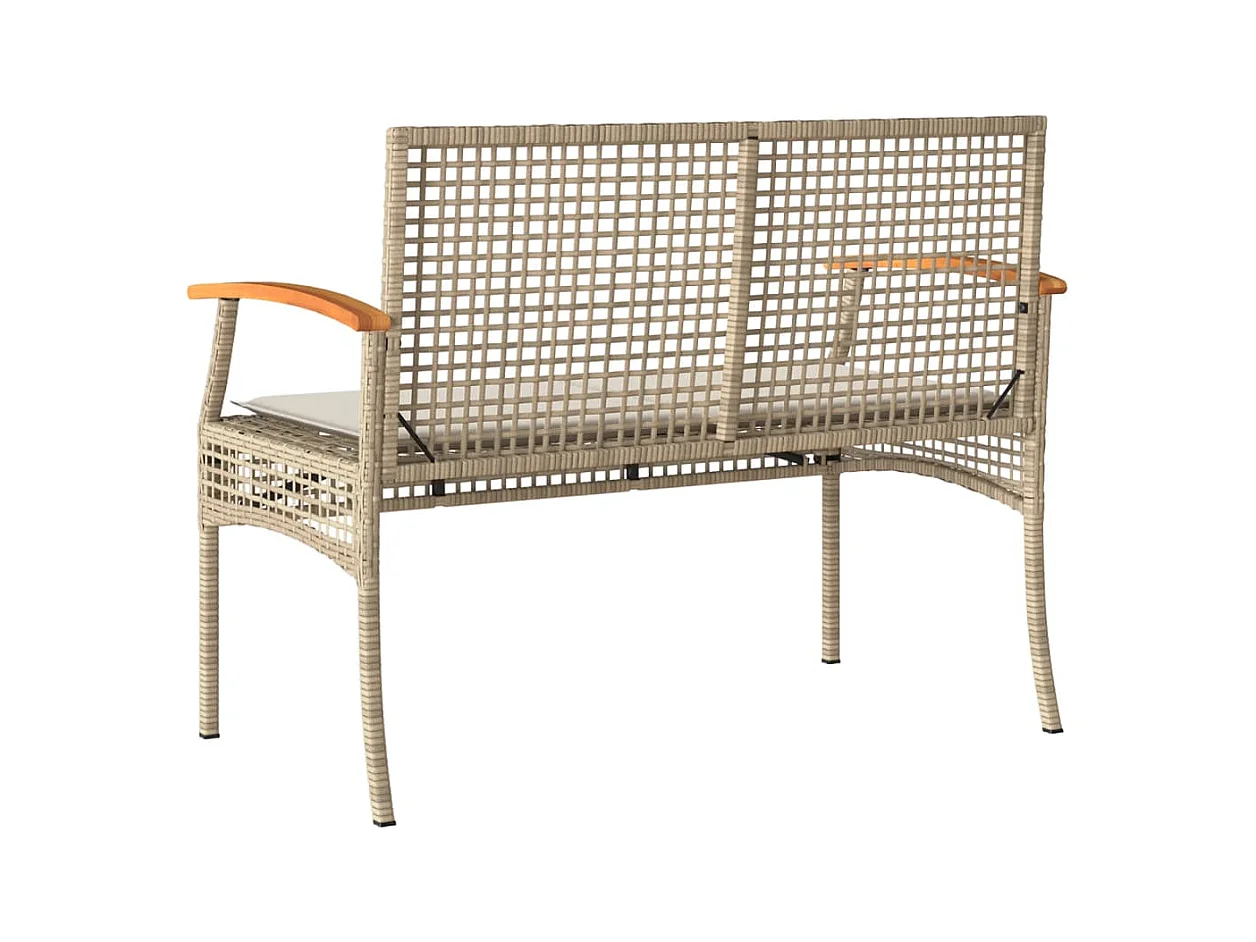 Banco de jardín con cojín ratán sintético beige y madera acacia