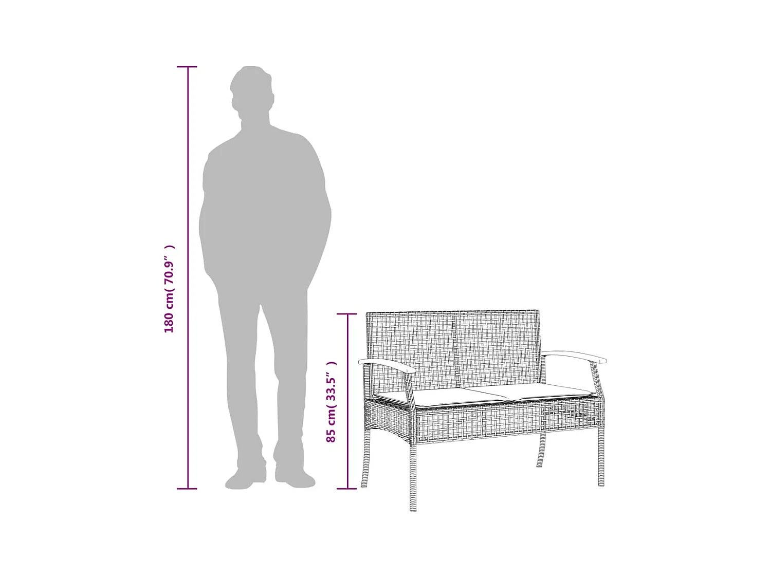 Banco de jardín con cojín ratán sintético beige y madera acacia