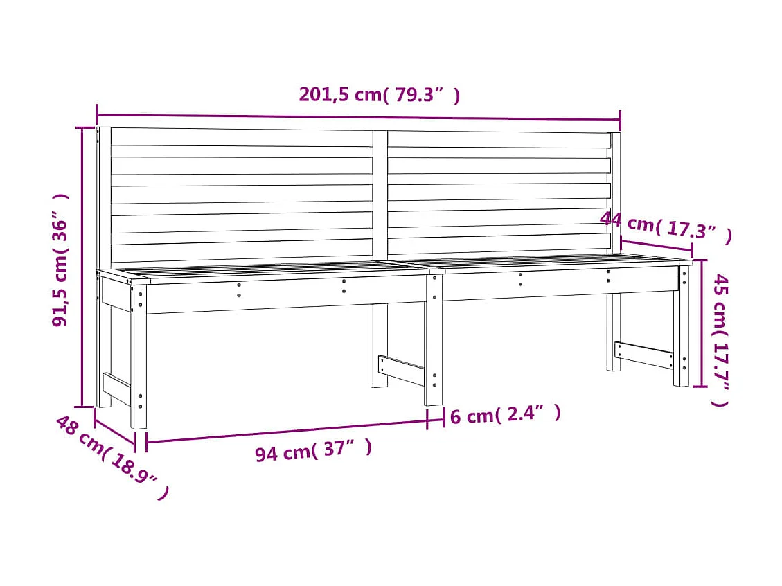 Banc de jardin blanc 201,5 cm bois massif de pin