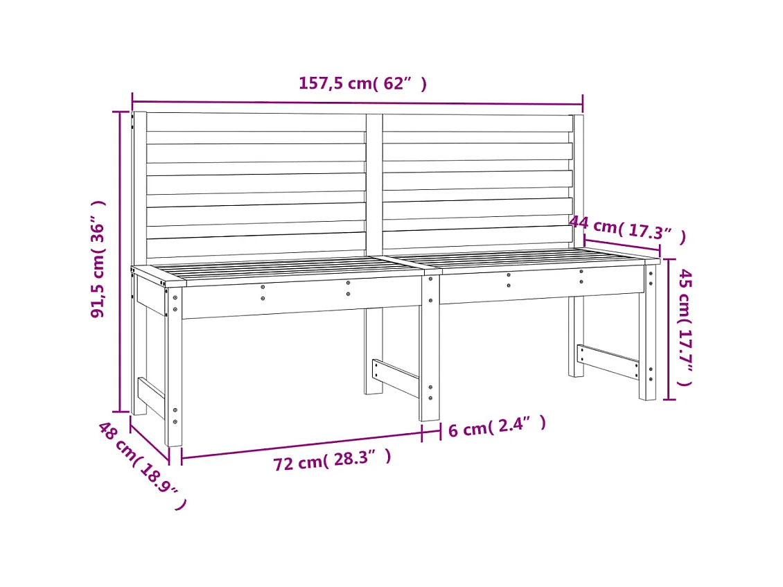 Banc de jardin 157,5 cm bois massif de pin