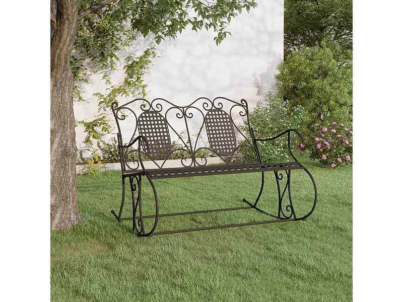Banco mecedor de jardín de dos plazas acero negro 113 cm