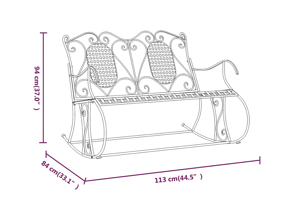 Schommelbank 2-zits 113 cm staal zwart