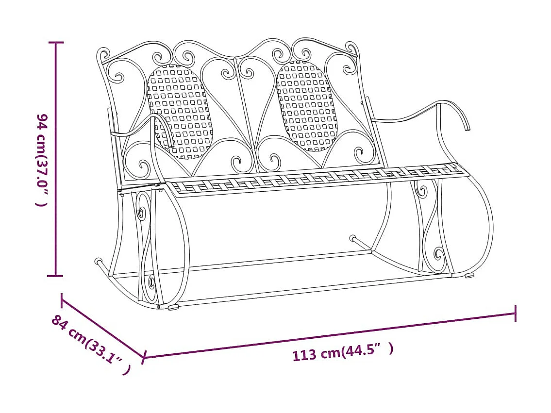 Schommelbank 2-zits 113 cm staal zwart