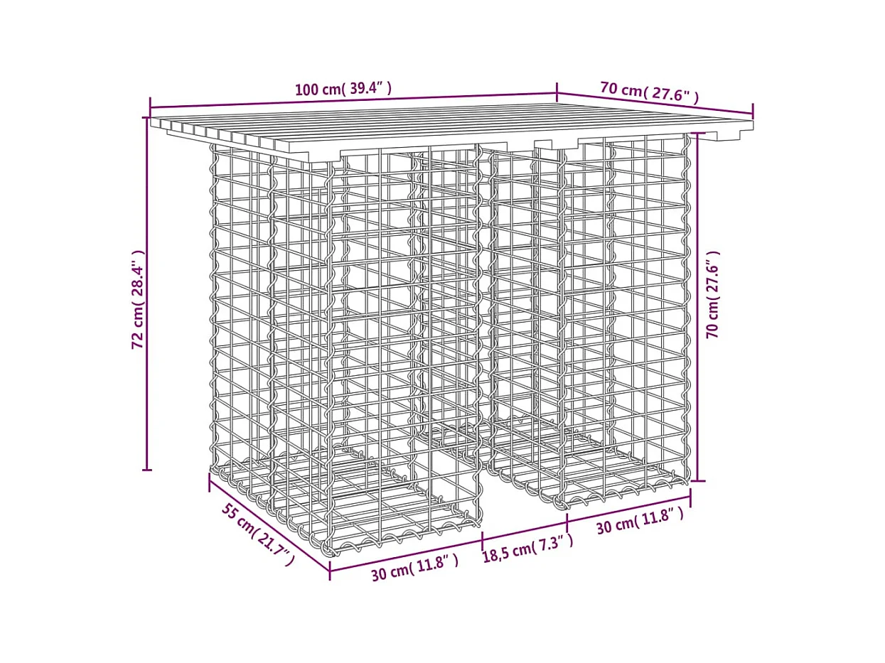 Banc de jardin design de gabion 100x70x72 cm bois massif de pin