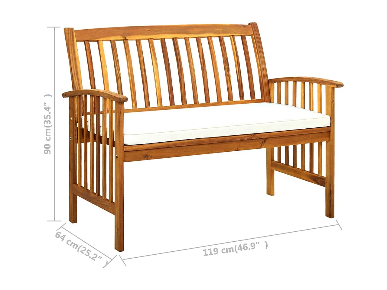 Banc de jardin avec coussins 119 cm Bois solide d'acacia