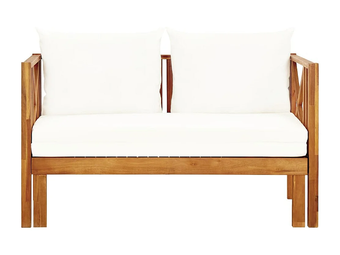 Banc de jardin 2 places et coussins 122 cm Bois d'acacia massif