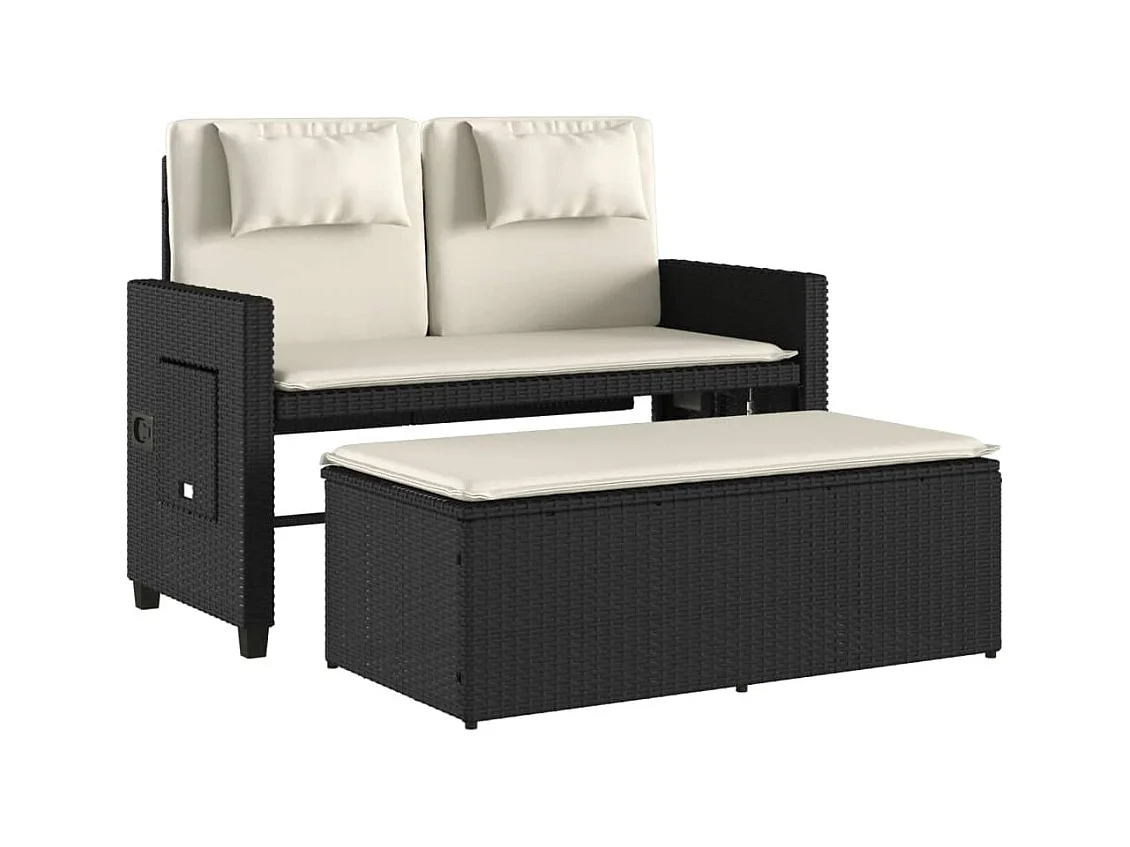 Sillón reclinable de jardín con cojines ratán sintético negro