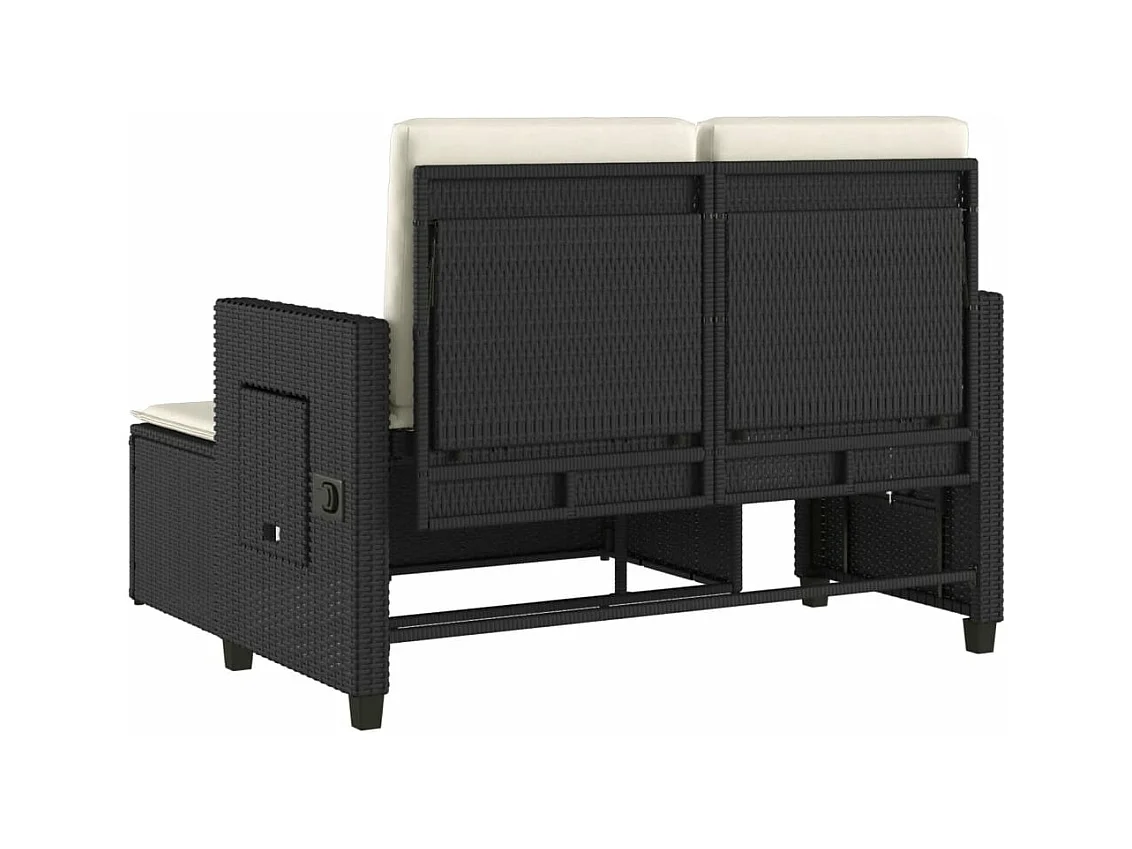 Sillón reclinable de jardín con cojines ratán sintético negro